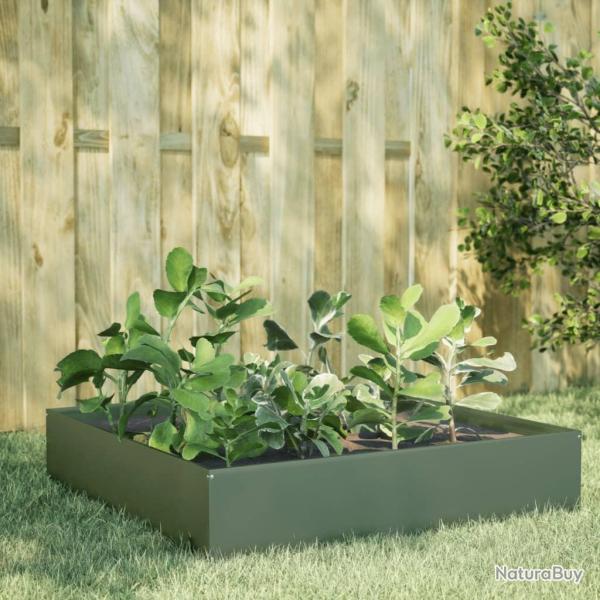 Lit sur�lev� de jardin vert olive 100x100x33,5 cm acier alsavelo