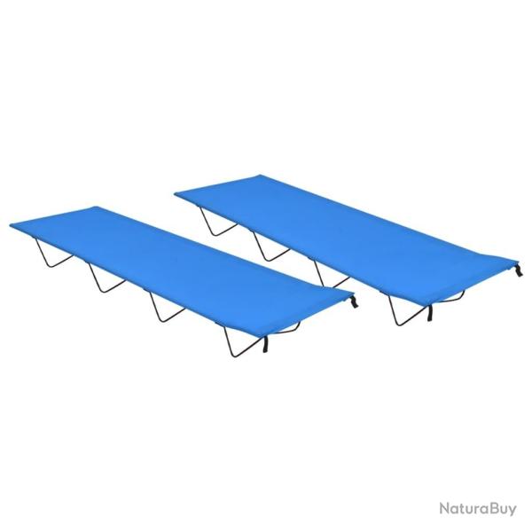 Lits de camping 2 pcs 180x60x19 cm Tissu Oxford et acier Bleu alsavelo