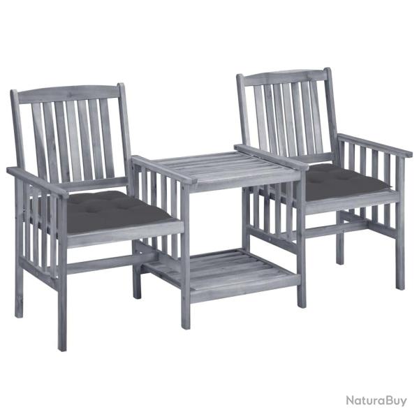 Chaises de jardin avec table � th� et coussins Acacia solide