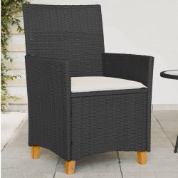 Chaises de jardin coussins lot de 2 noir r&eacute;sine tress&eacute;e et bois