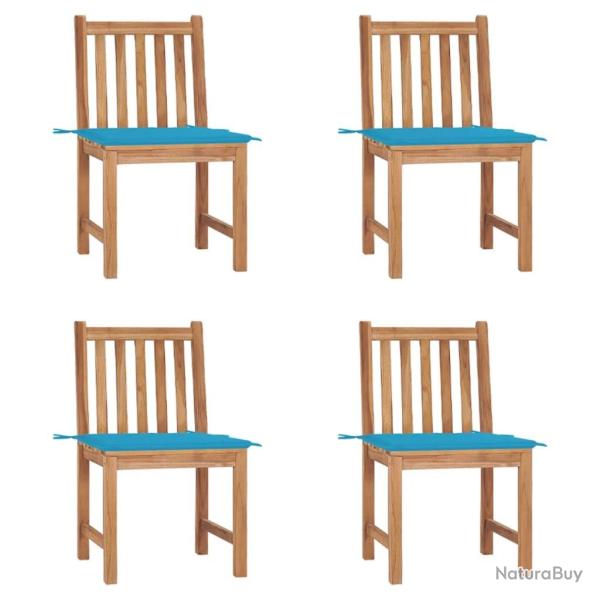 Chaises de jardin lot de 4 avec coussins Bois de teck massif