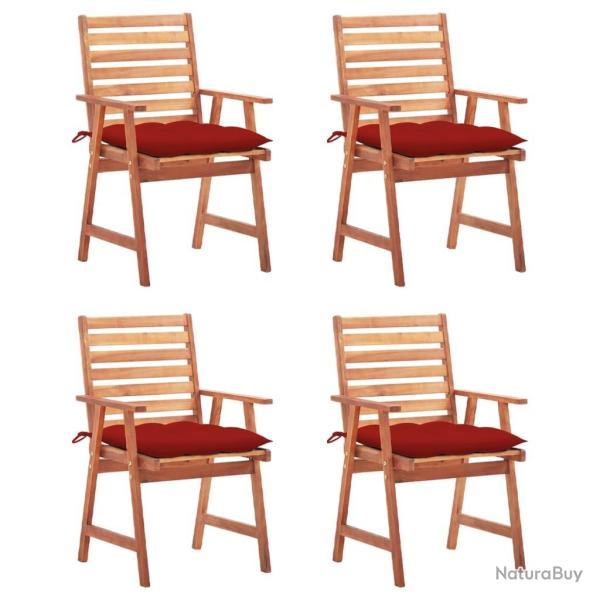 Chaises  manger d'extrieur lot de 4 et coussins Acacia massif alsavelo