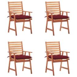 Chaises &agrave; manger d'ext&eacute;rieur lot de 4 et coussins Acacia massif