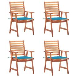 Chaises à manger d'extérieur lot de 4 et coussins Acacia massif alsavelo