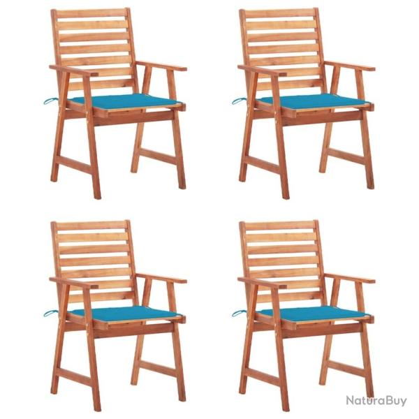 Chaises � manger d'ext�rieur lot de 4 et coussins Acacia massif