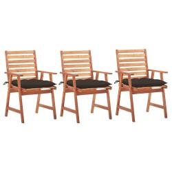 Chaises &agrave; manger d'ext&eacute;rieur lot de 3 et coussins Acacia massif