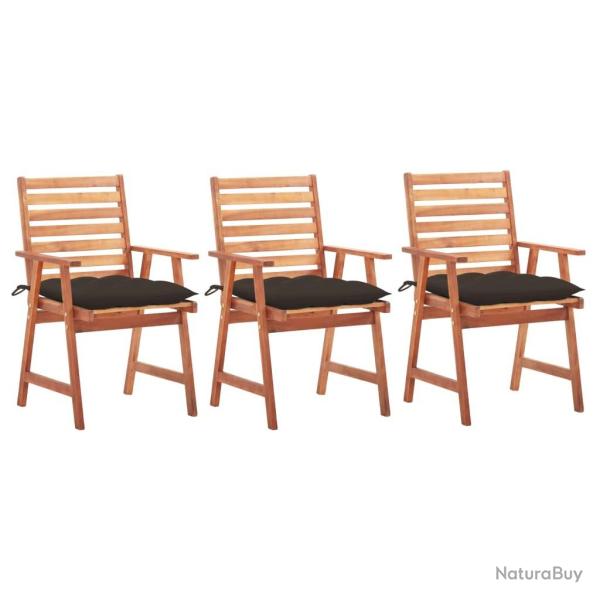 Chaises � manger d'ext�rieur lot de 3 et coussins Acacia massif alsavelo
