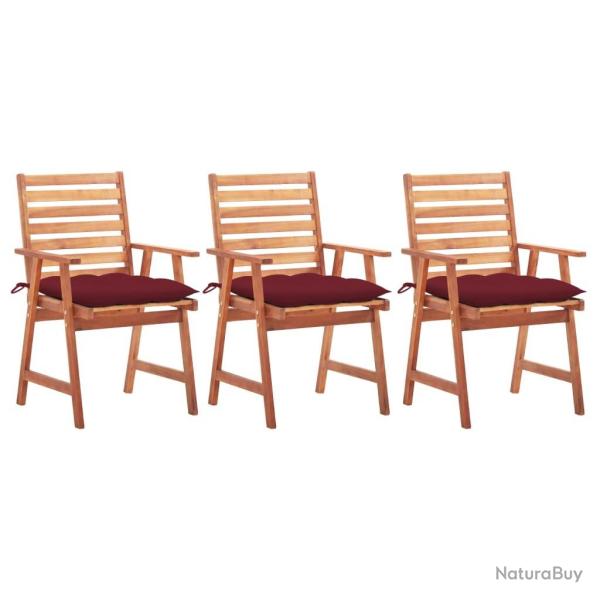 Chaises � manger d'ext�rieur lot de 3 et coussins Acacia massif