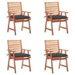 Chaises &agrave; manger d'ext&eacute;rieur lot de 4 et coussins Acacia massif