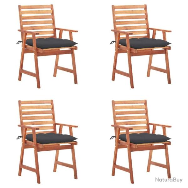 Chaises  manger d'extrieur lot de 4 et coussins Acacia massif alsavelo