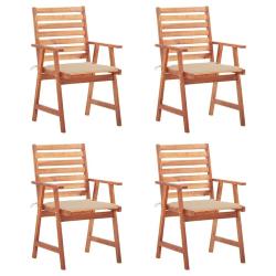 Chaises &agrave; manger d'ext&eacute;rieur lot de 4 et coussins Acacia massif