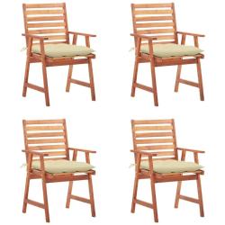 Chaises &agrave; manger d'ext&eacute;rieur lot de 4 et coussins Acacia massif