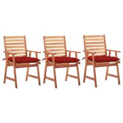 Chaises &agrave; manger d'ext&eacute;rieur lot de 3 et coussins Acacia massif