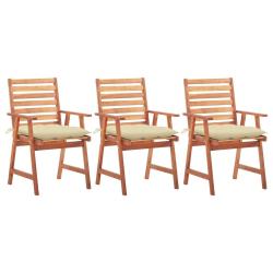 Chaises &agrave; manger d'ext&eacute;rieur lot de 3 et coussins Acacia massif