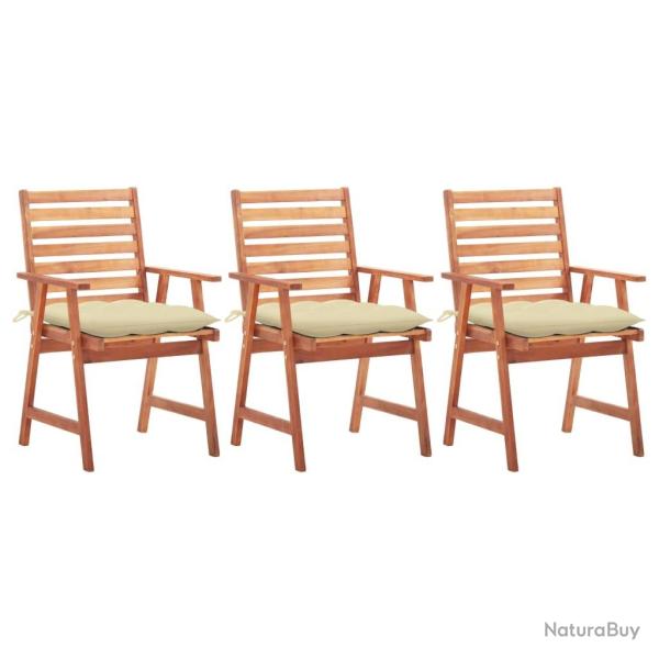 Chaises � manger d'ext�rieur lot de 3 et coussins Acacia massif alsavelo