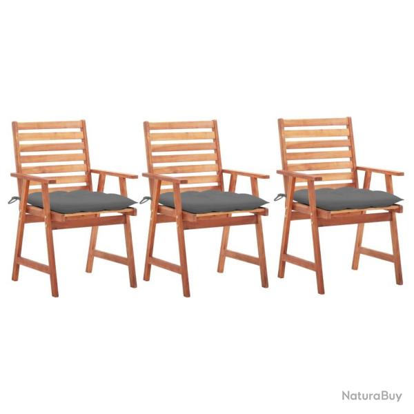 Chaises  manger d'extrieur lot de 3 et coussins Acacia massif alsavelo