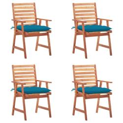 Chaises &agrave; manger d'ext&eacute;rieur lot de 4 et coussins Acacia massif