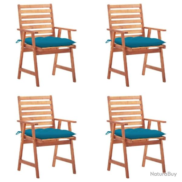 Chaises � manger d'ext�rieur lot de 4 et coussins Acacia massif