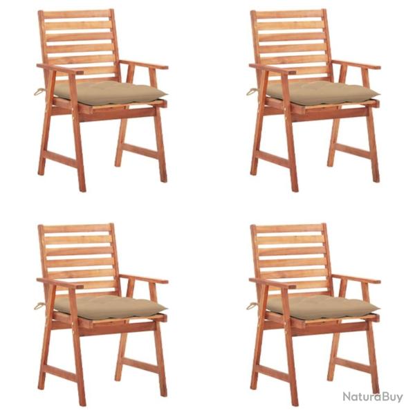 Chaises � manger d'ext�rieur lot de 4 et coussins Acacia massif