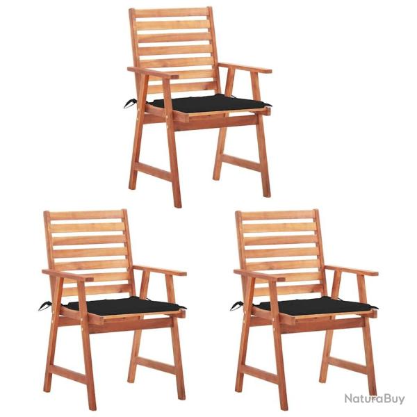 Chaises � manger d'ext�rieur lot de 3 et coussins Acacia massif