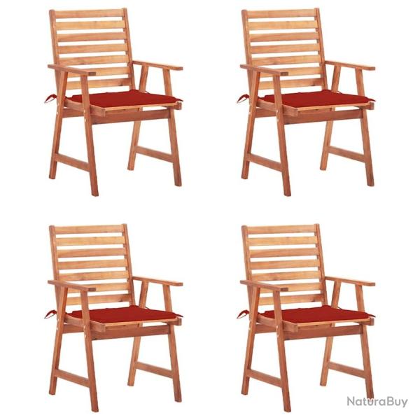 Chaises  manger d'extrieur lot de 4 et coussins Acacia massif alsavelo
