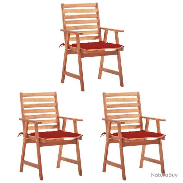 Chaises � manger d'ext�rieur lot de 3 et coussins Acacia massif