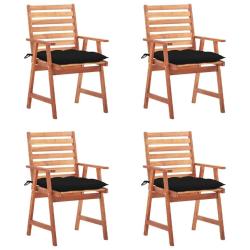 Chaises &agrave; manger d'ext&eacute;rieur lot de 4 et coussins Acacia massif