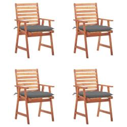Chaises &agrave; manger d'ext&eacute;rieur lot de 4 et coussins Acacia massif