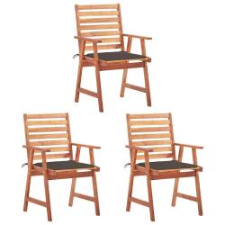 Chaises &agrave; manger d'ext&eacute;rieur lot de 3 et coussins Acacia massif