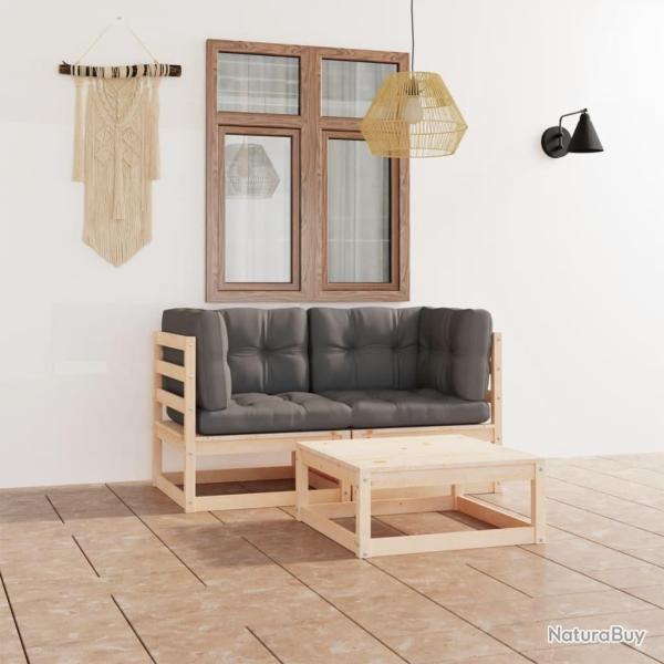 Salon de jardin 3 pcs avec coussins Bois de pin massif alsavelo