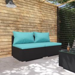 Salon de jardin 2 pcs avec coussins R&eacute;sine tress&eacute;e Noir