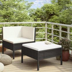 Salon de jardin 2 pcs avec coussins R&eacute;sine tress&eacute;e Noir
