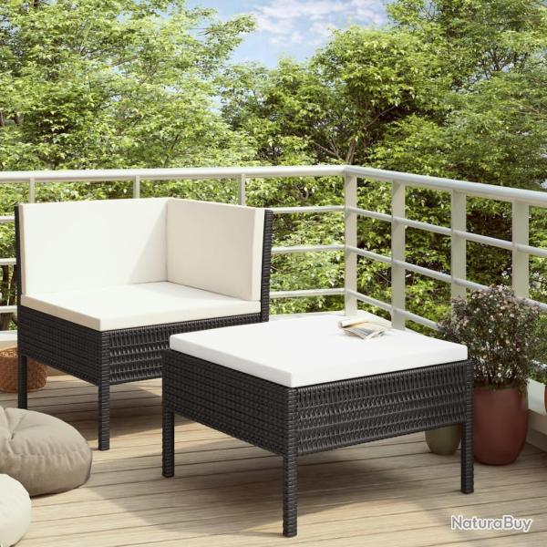 Salon de jardin 2 pcs avec coussins Rsine tresse Noir alsavelo