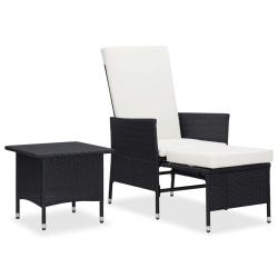 Salon de jardin 2 pcs avec coussins R&eacute;sine tress&eacute;e Noir
