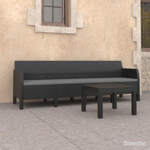 Salon de jardin 2 pcs avec coussins PP Rotin Anthracite alsavelo