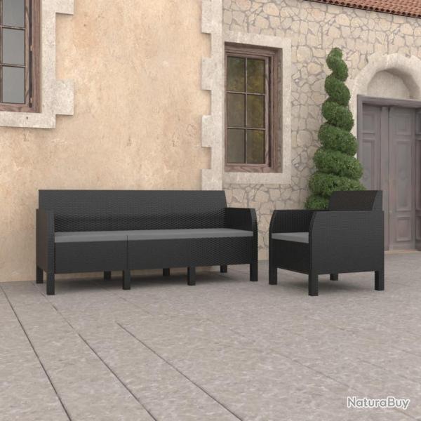 Salon de jardin 2 pcs avec coussins PP Rotin Anthracite alsavelo