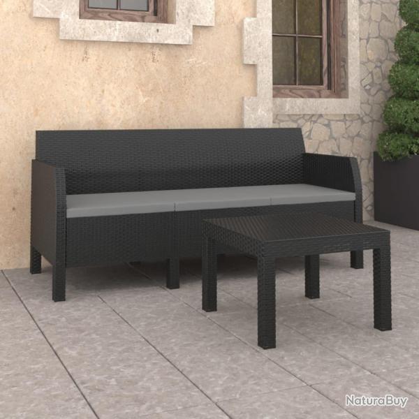 Salon de jardin 2 pcs avec coussins PP Rotin Anthracite alsavelo