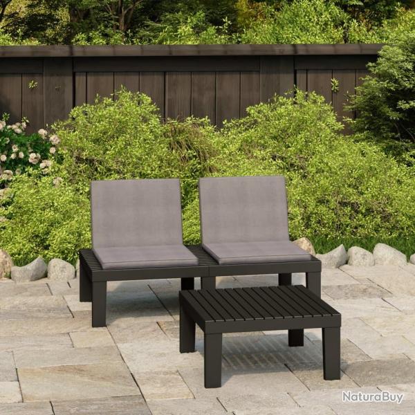 Salon de jardin 2 pcs avec coussins Plastique Gris alsavelo