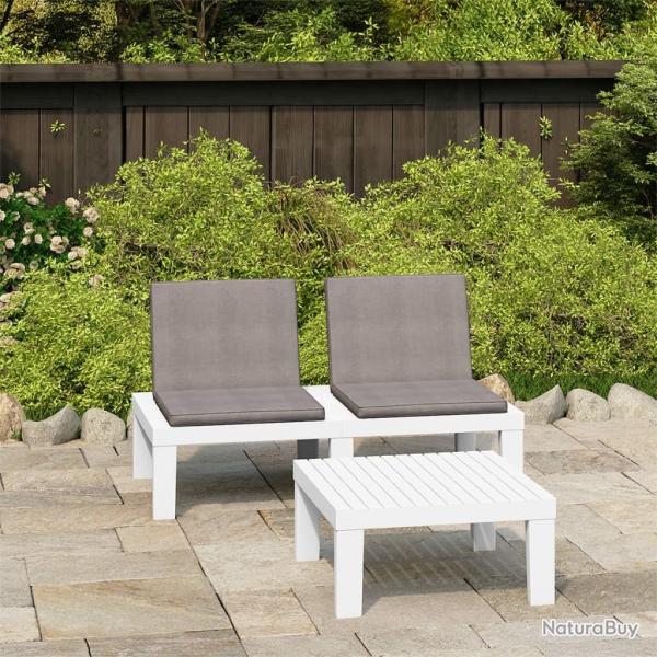 Salon de jardin 2 pcs avec coussins Plastique Blanc alsavelo