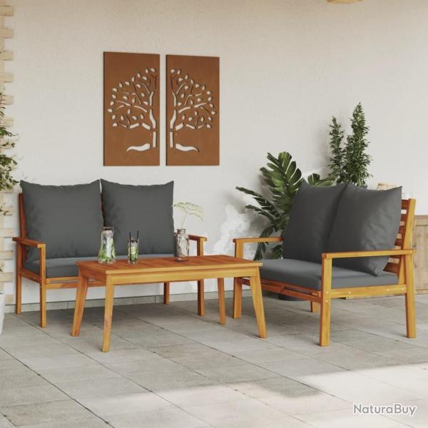 Salon de jardin 3 pcs avec coussins bois massif d'acacia alsavelo