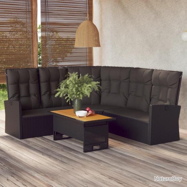 Salon de jardin 2 pcs avec coussins Noir R�sine tress�e