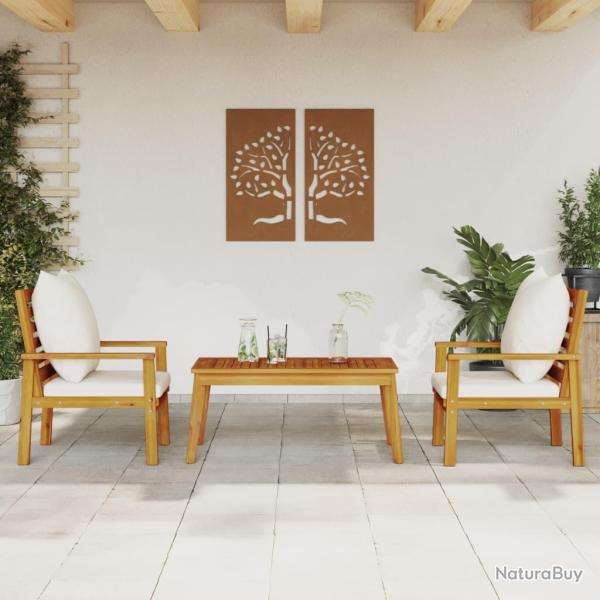 Salon de jardin 3 pcs avec coussins bois massif d'acacia alsavelo