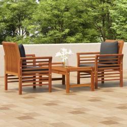 Salon de jardin 3 pcs avec coussins bois massif d'acacia alsavelo