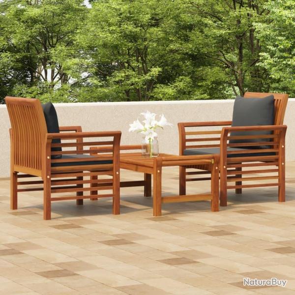 Salon de jardin 3 pcs avec coussins bois massif d'acacia alsavelo