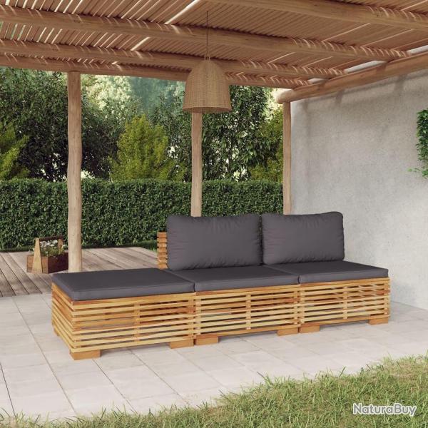 Salon de jardin 3 pcs avec coussins Bois de teck solide alsavelo