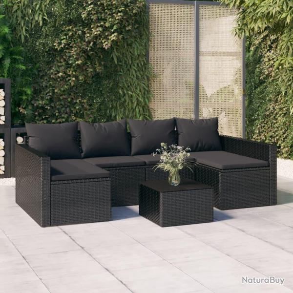 Salon de jardin 2 pcs avec coussins Noir R�sine tress�e alsavelo