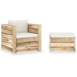 Salon de jardin 2 pcs avec coussins vert bois impr&eacute;gn&eacute;