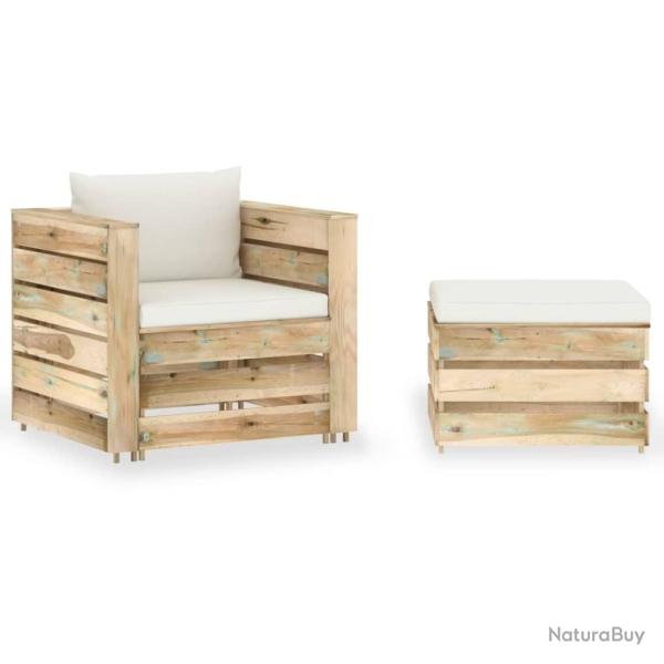 Salon de jardin 2 pcs avec coussins vert bois imprgn alsavelo