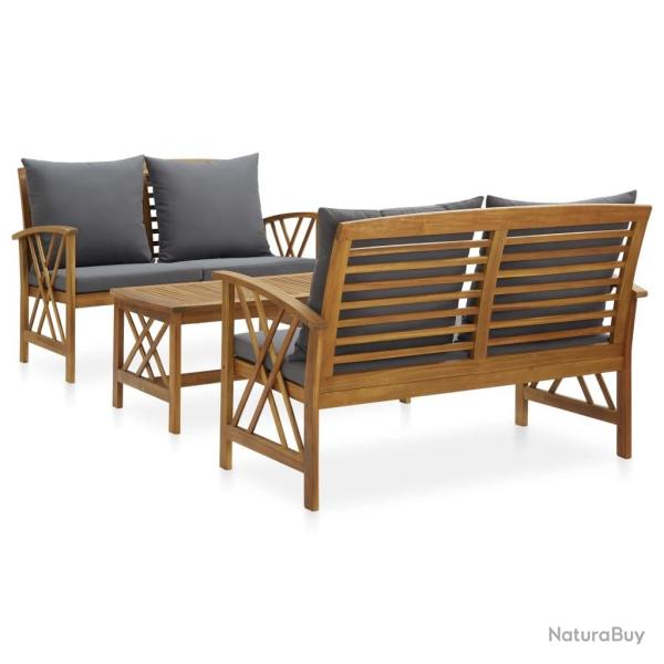 Salon de jardin 3 pcs avec coussins Bois d'acacia massif alsavelo
