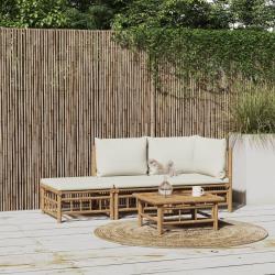 Salon de jardin 3 pcs avec coussins blanc cr&egrave;me bambou